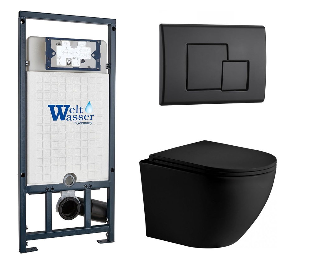 Комплект 3 в 1 инсталляция WeltWasser Marberg + Унитаз подвесной Weltwasser Merzbach MT-BL черный с кнопкой #1