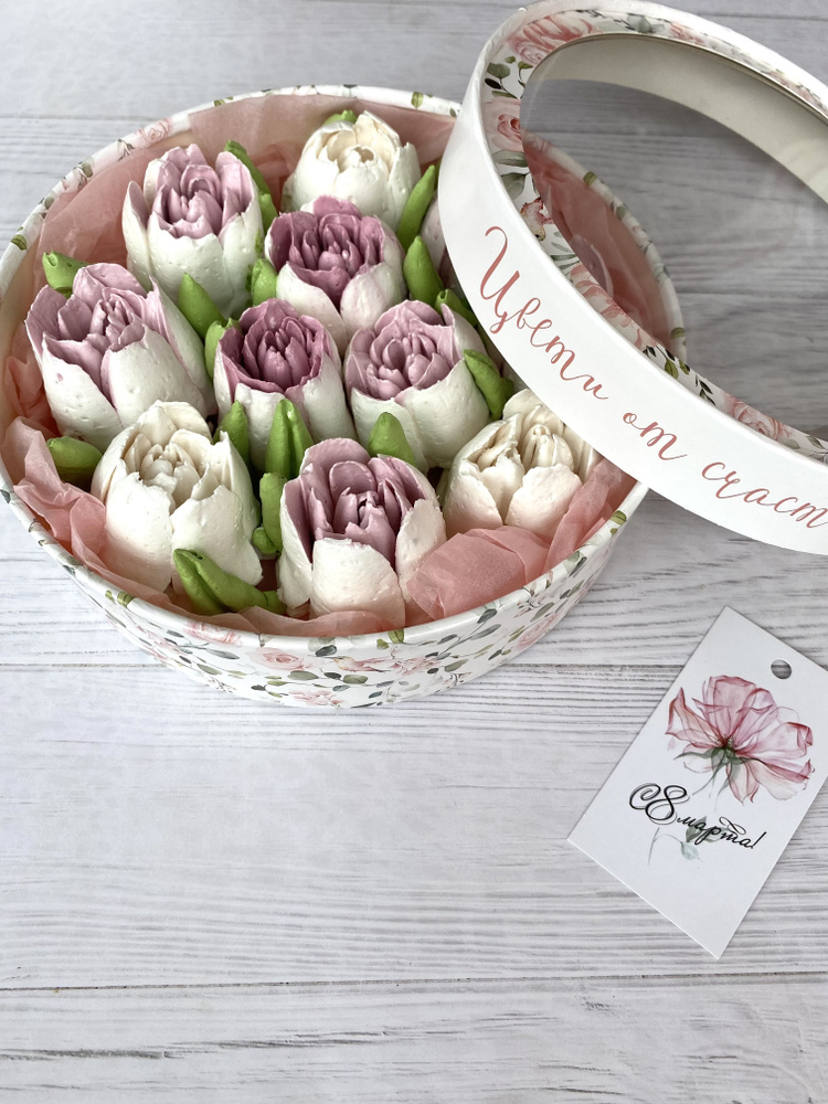 Зефирные цветы ручной работы, натуральный зефир, букет тюльпанов  #1