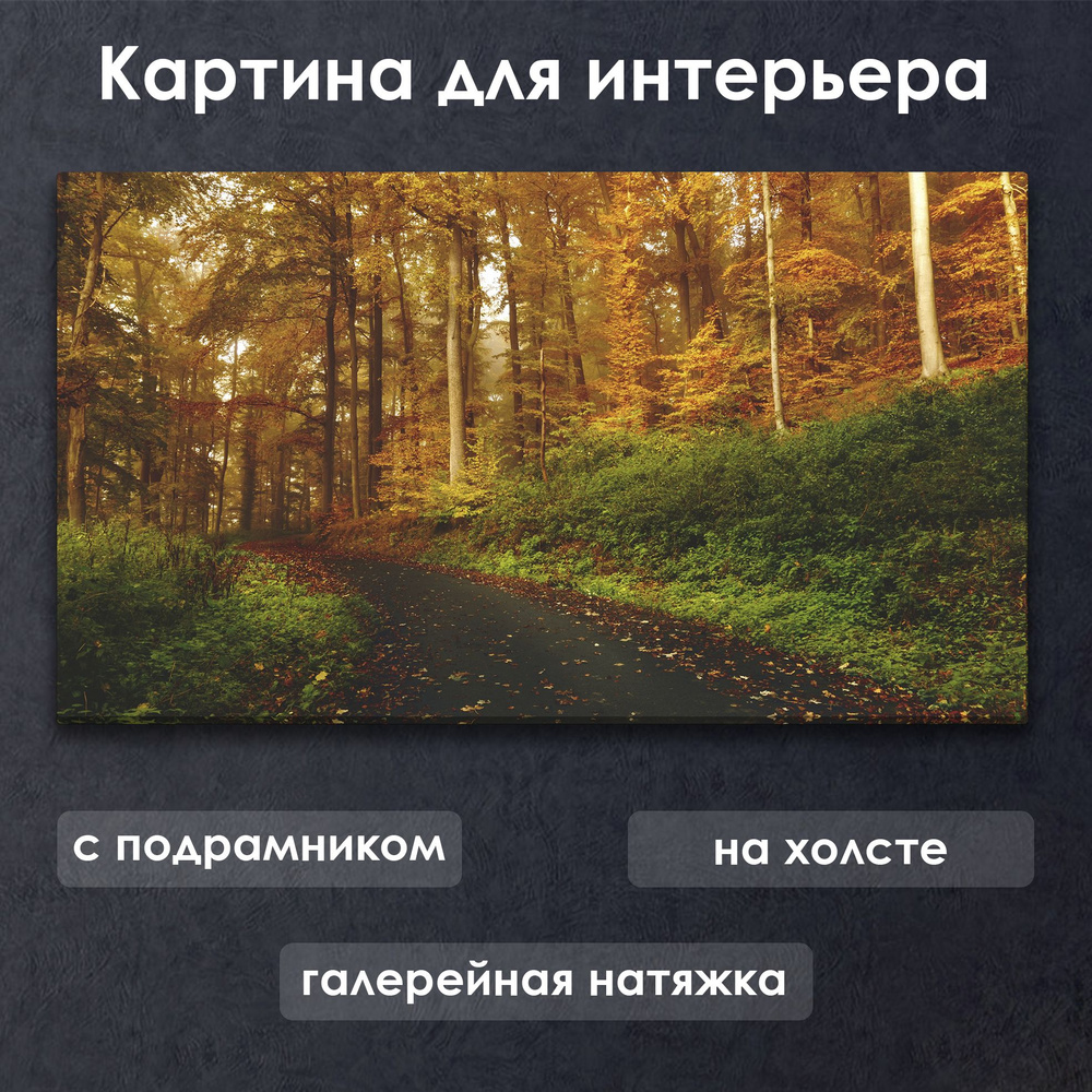 Картина для интерьера с подрамником на холсте на стену Тропинка в осеннем лесу  #1