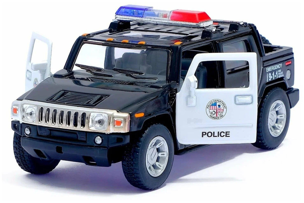 Машинка металлическая Kinsmart 1:40 2005 Hummer H2 SUT (полицейский Хаммер) инерционная, двери открываются. #1