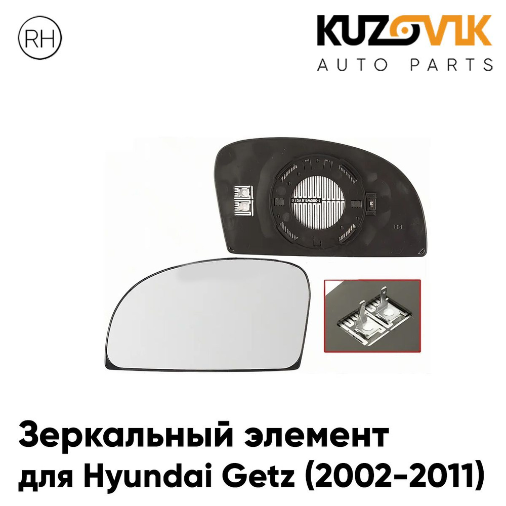 Зеркальный элемент для Хендай Гетц Hyundai Getz (2002-2011) сферический с обогревом, правое стекло зеркала #1