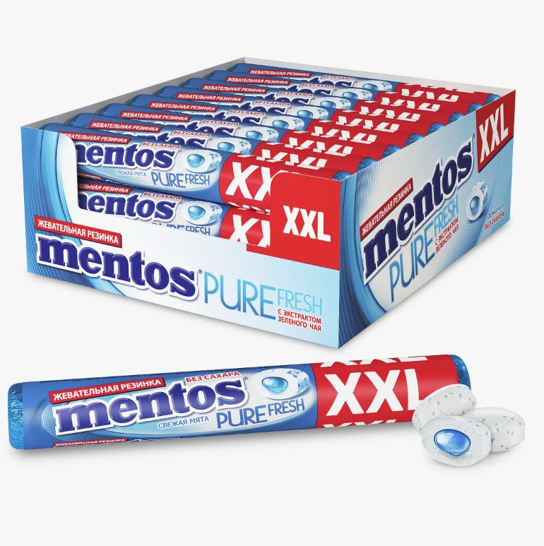 Жевательная резинка, Mentos Pure Fresh (Ментос Пьюр фреш) Свежая мята XXL ролл 24 шт* 23,3 грамма  #1