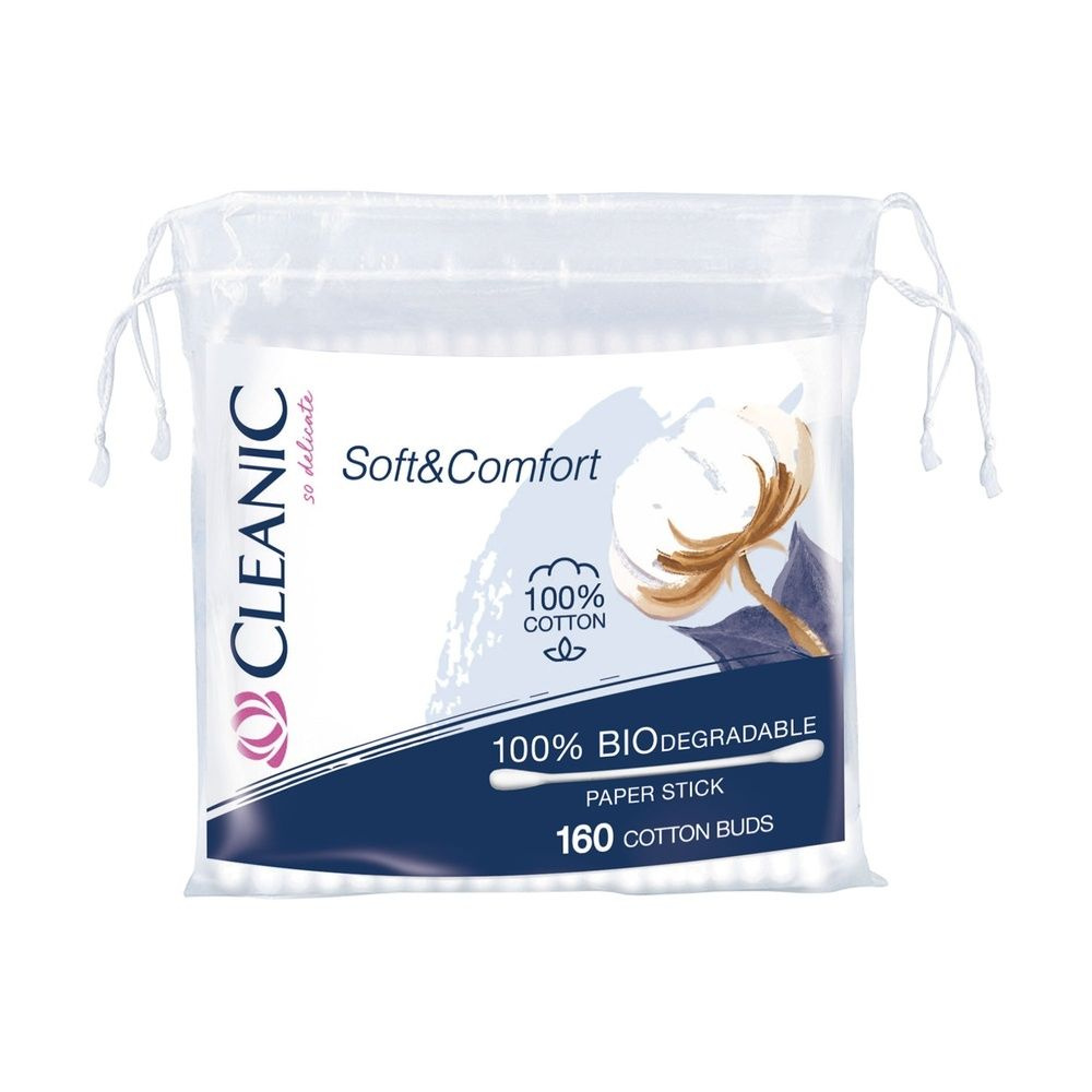 Ватные палочки СLEANIC "Soft&Comfort", гигиенические, в пакете, 160 шт (10010130)  #1