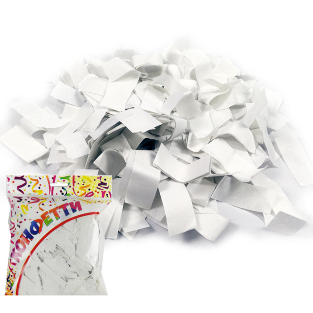 Конфетти бумажное Прямоугольники белые 2х5см 100гр #1