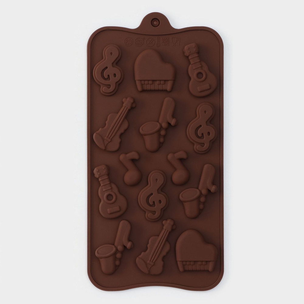 Форма силиконовая для выпечки и создания украшений из шоколада Музыкальные инструменты, 14 ячеек  #1