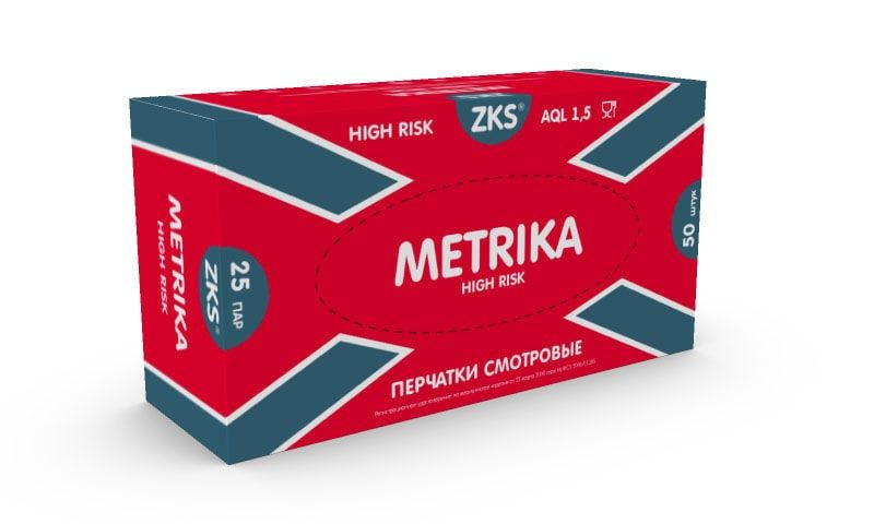 Перчатки смотровые ZKS латексные сверхпрочные High Risk "Metrika" (упаковка 50шт)  #1