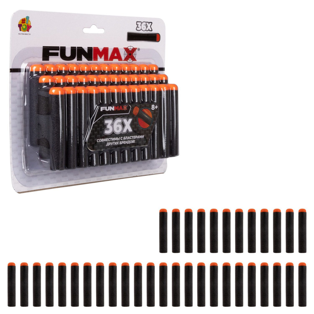 Фанмакс Патроны для бластера Funmax 1TOY игрушечные мягкие пули, набор 36 EVA снарядов  #1