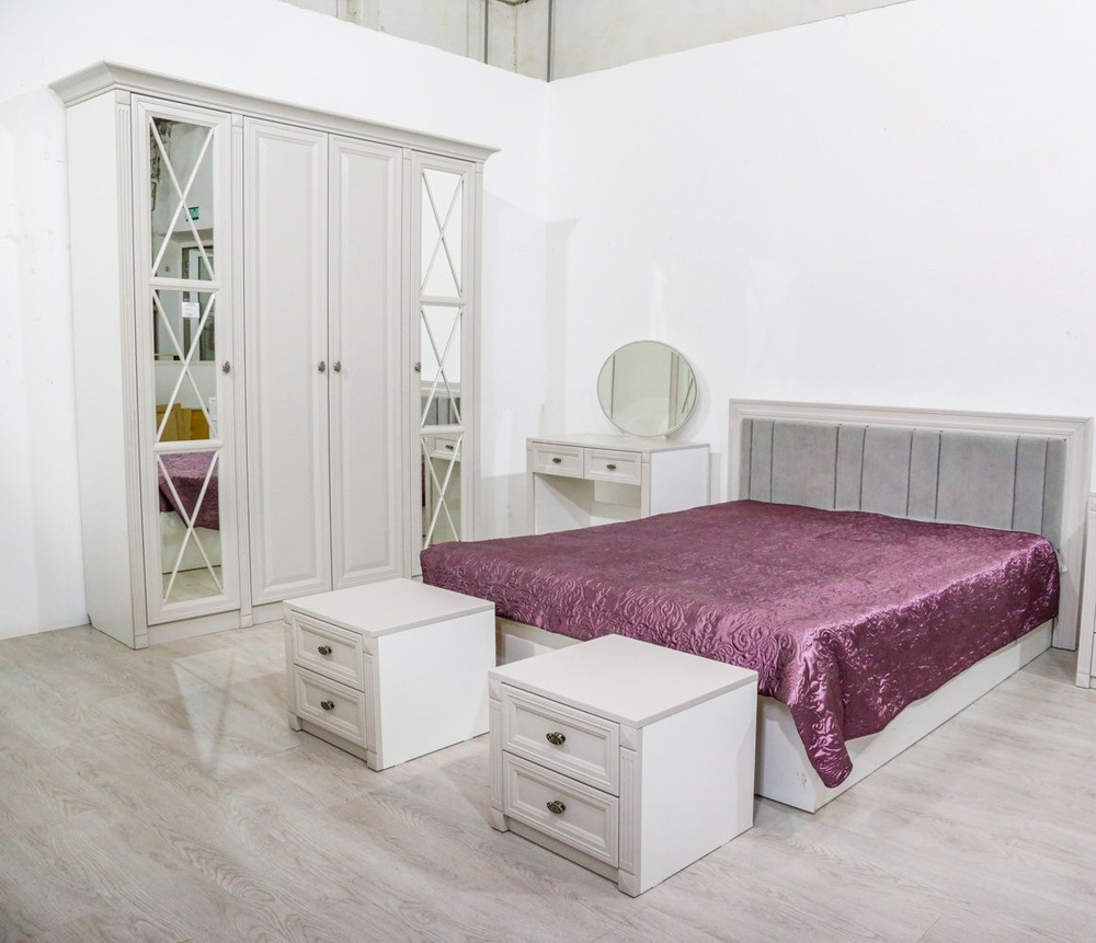 Спальный гарнитур Неаполь эмаль светло-серая с туалетным столом  #1