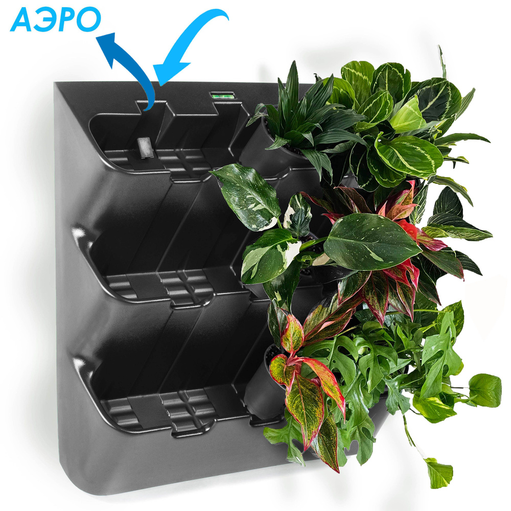 Фитомодуль "BOXSAND 12 АЭРО" (60х65 см) вместимость 12 растений, цвет черный для вертикального озеленения #1