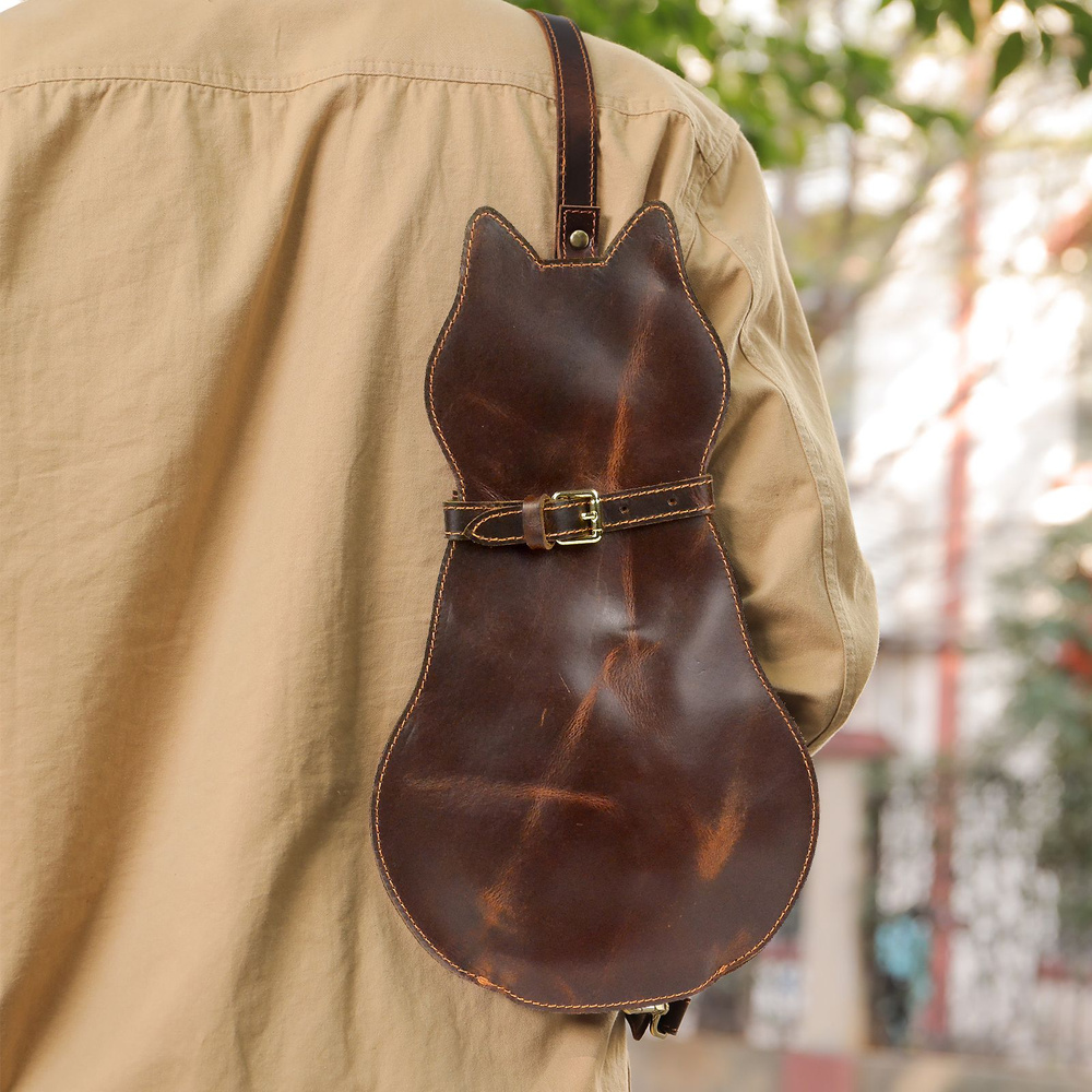 Сумка рюкзак слинг на грудь из натуральной кожи, через плечо, темно-коричневая 36х20х4 см  #1