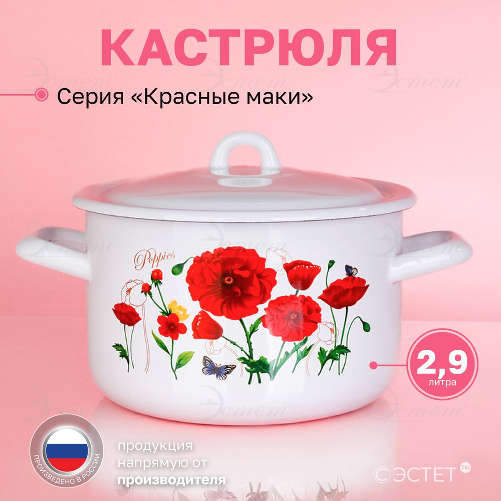 Кастрюля с крышкой 2.9 л "Эстет" эмалированная / кастрюля для индукционных плит  #1