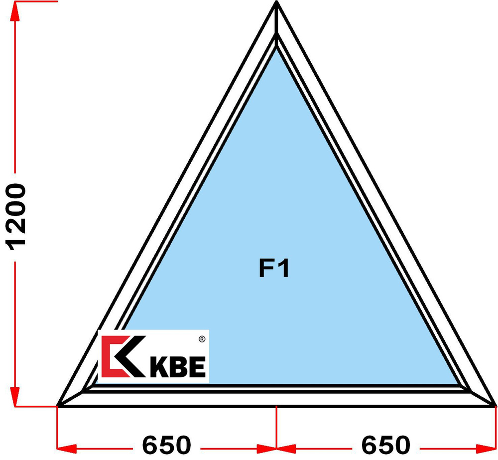 Окно пластиковое KBE 58 мм (1200 x 1300), треугольное, не открывающееся, стеклопакет из 3х стекол  #1