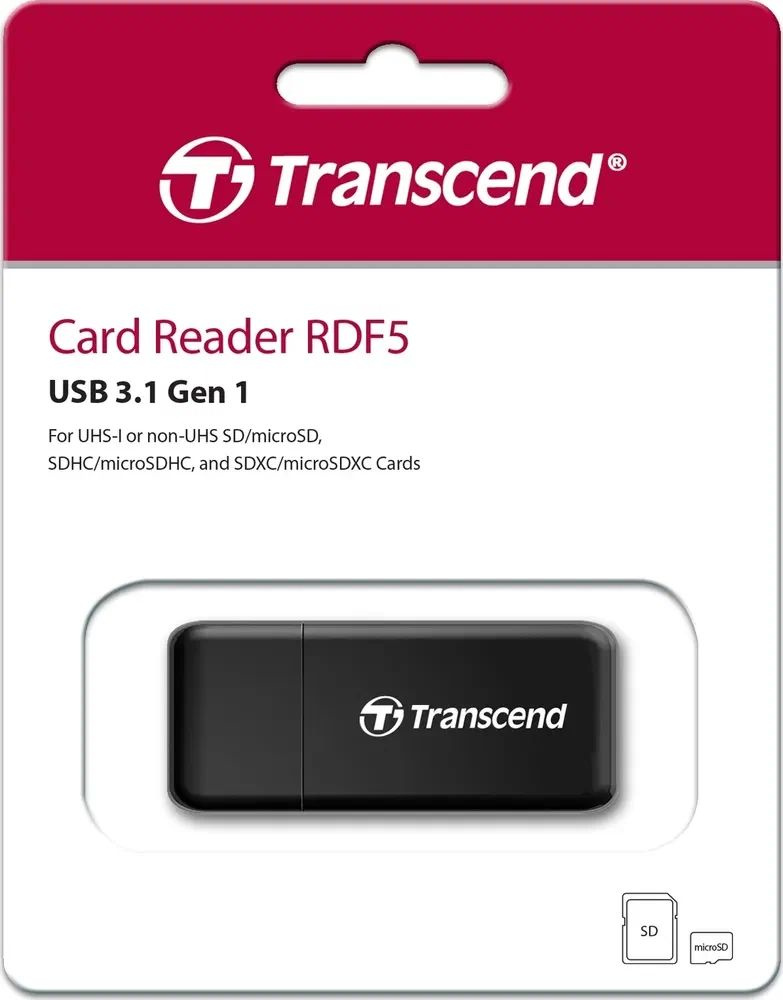 Картридер для чтения карт памяти USB 3.0 / 3.1 Gen 1 Transcend TS-RDF5K Black, Card Reader, SD / microSD, #1