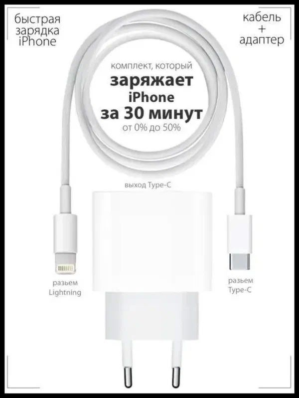 Блок зарядки с проводом для техники Apple Сетевое зарядное устройство iPhone 25W(12W)+Кабель 20W 2in1 #1