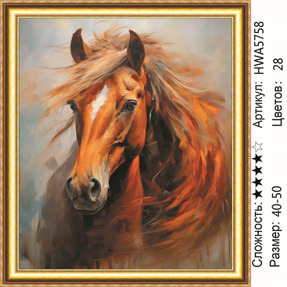 Алмазная мозаика 40х50см на подрамнике. Конь. Лошадь. Животные.  #1