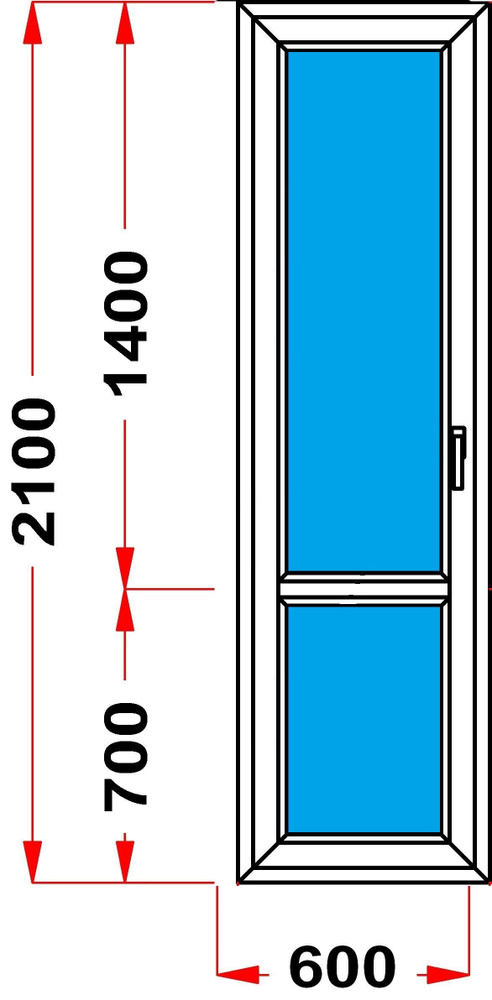 Балконная дверь 70 мм (2100 x 600), с поворотной створкой, стеклопакет 3 стекла, левое открывание  #1