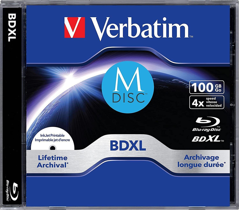 Диск Blu-ray M-DISC Verbatim 43833 BDXL 100Gb 1шт Jewel Case Printable #1