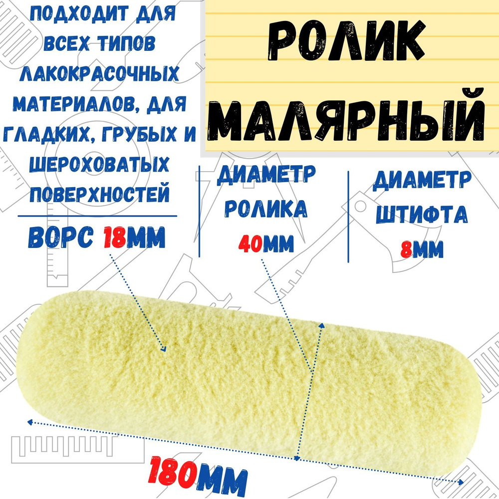 Ролик малярный "Синтэкс", ось 8мм, D40мм, 180мм #1