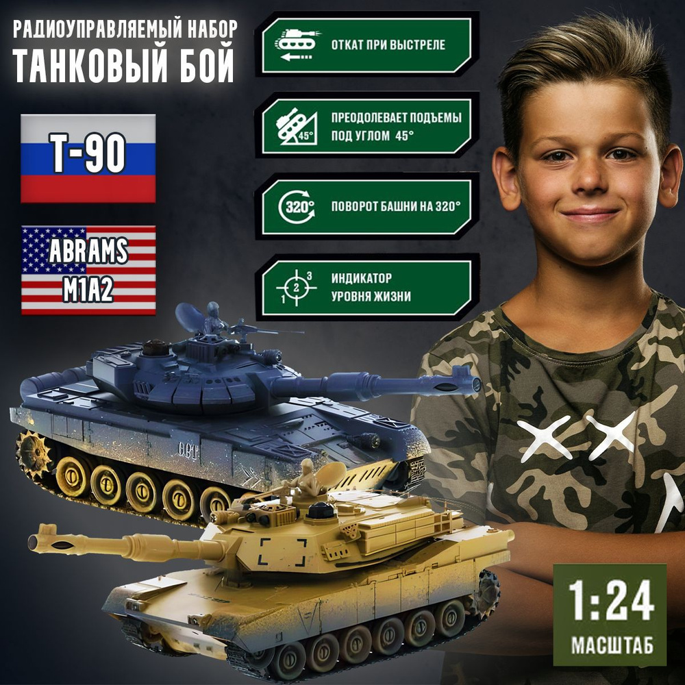 Игровой набор на радиоуправлении Танковый бой (модели танков Т-90 (Россия) и ABRAMS M1A2 (США) с системой #1