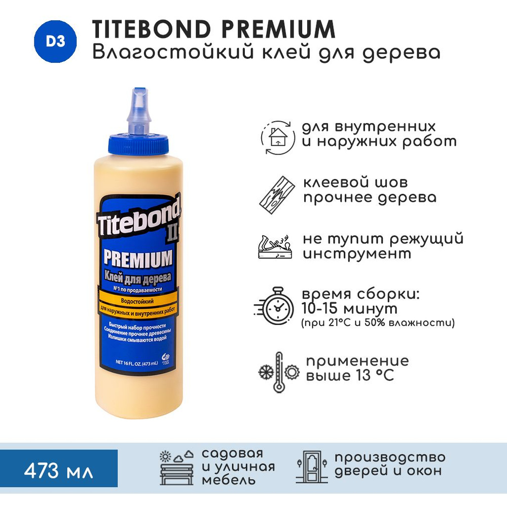 Клей для дерева Titebond II Premium столярный влагостойкий ПВА 473 мл  #1