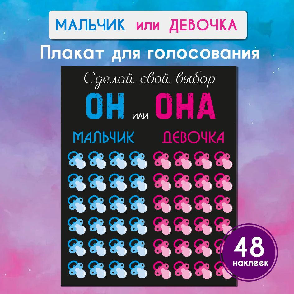 Набор для гендер пати "Он или Она", плакат с наклейками "Мальчик или девочка" 40х50 см вечеринка Пол #1