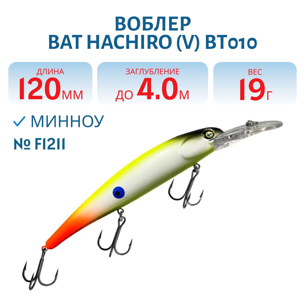 Воблер BAT HACHIRO (V) BT010 120 мм, 19 гр, заглубление 4 м, цвет #F1211 #1