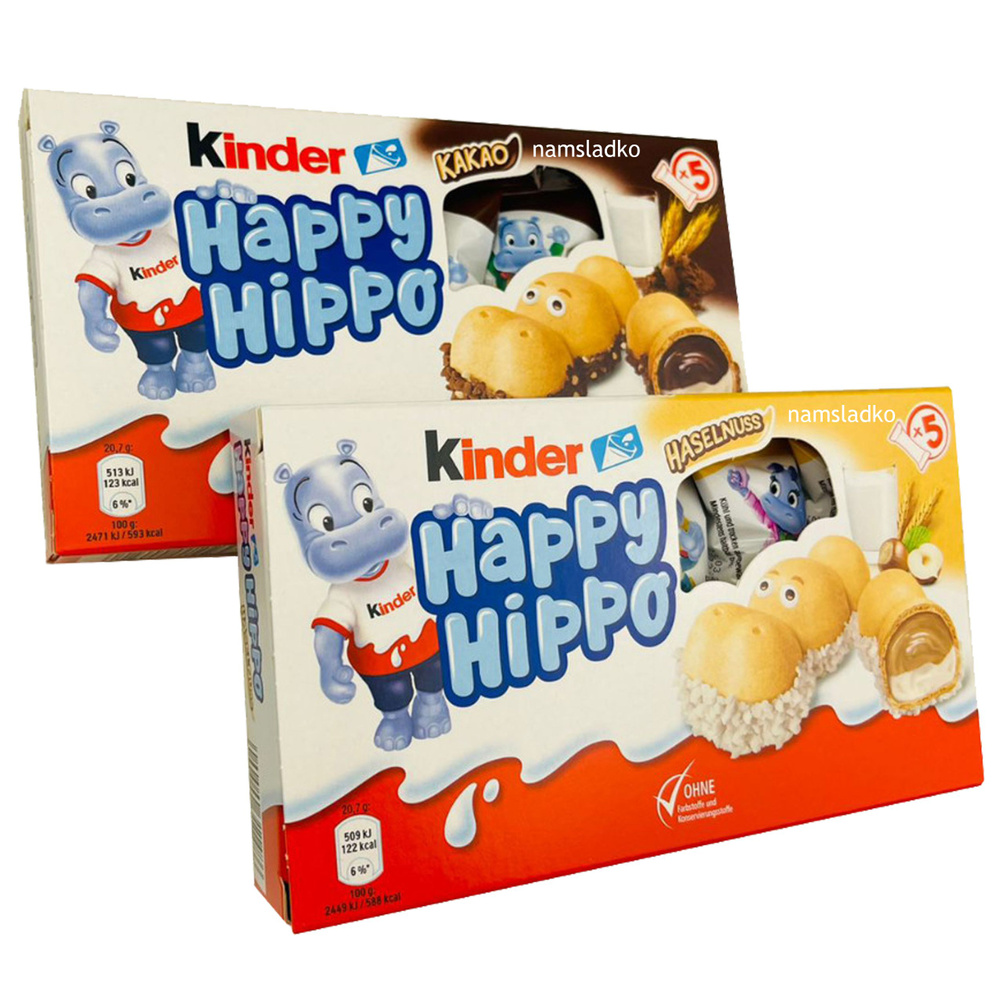 Набор печенье бегемотики Kinder Happy Hippo kakao+haselnuss 207 гр. - Германия.  #1