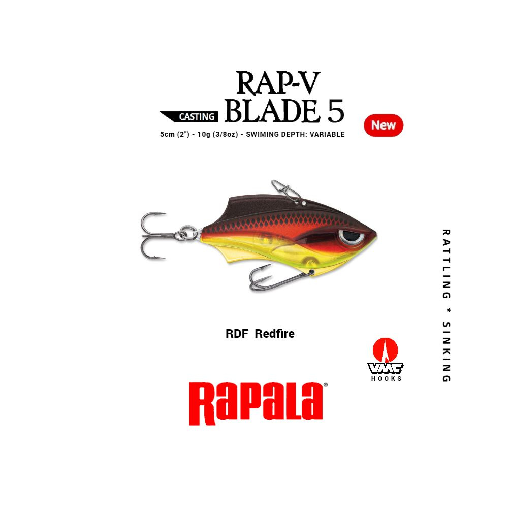 Воблер рыболовный RAPALA Rap-V Blade 05 цвет RDF на щуку, на судака, на окуня 5см - 10гр для спиннинга #1