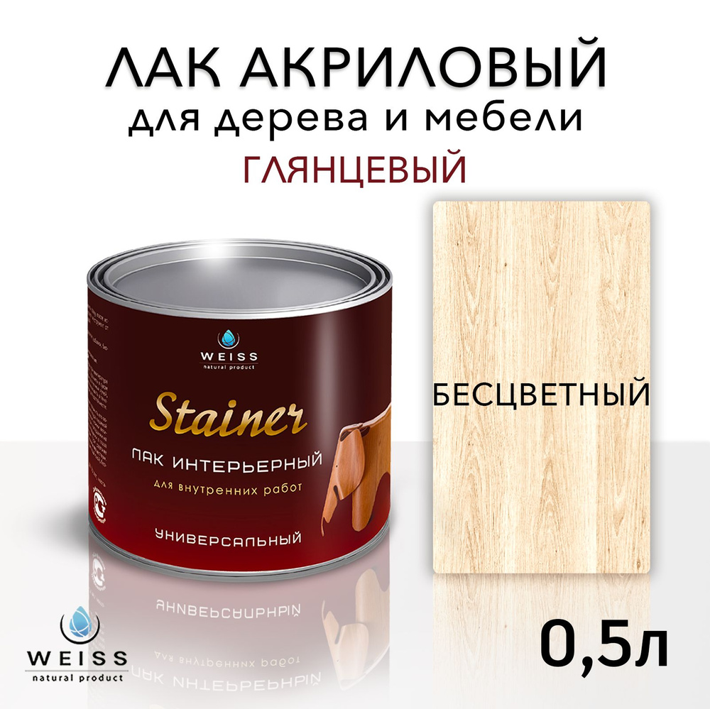 Лак интерьерный бесцветный, глянцевый, для дерева и мебели, Weiss natural product, без запаха, самовыравнивающийся, #1