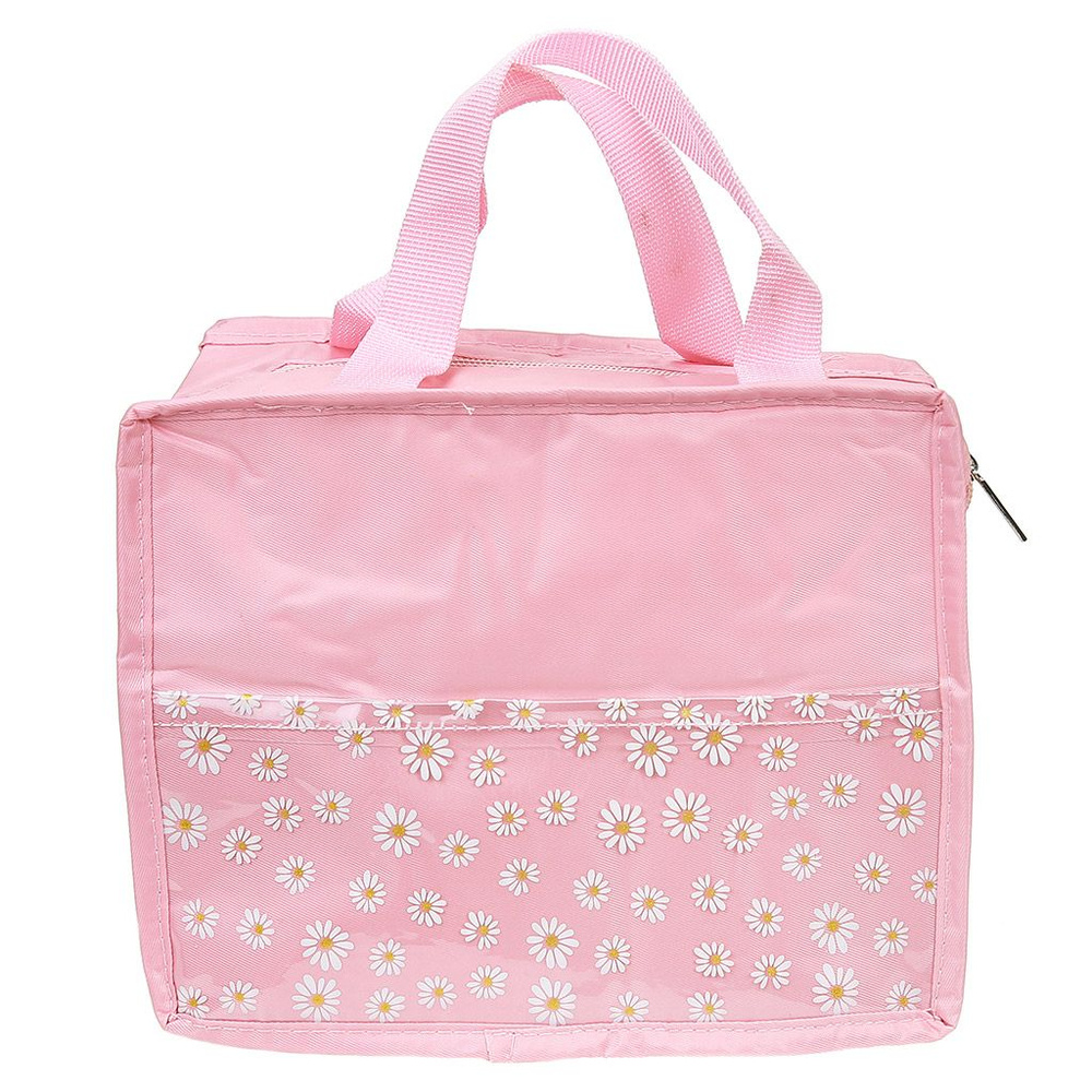 Обеденная сумка КНР 23х12х18 см, полиэстер, термоизоляция, на молнии, наружный карман, розовый  #1