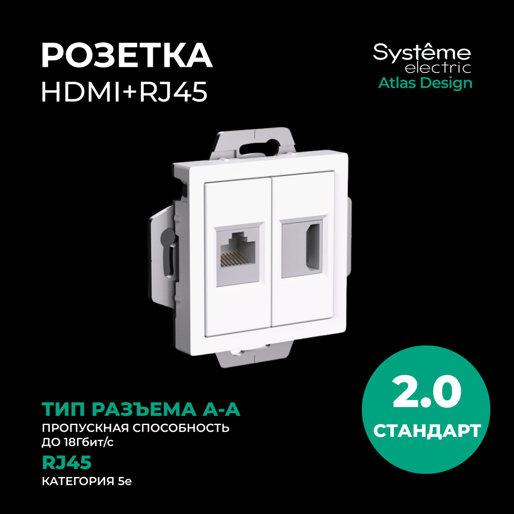 Розетка 2-м AtlasDesign HDMI+RJ45 кат.5E механизм бел. SE ATN000182 #1