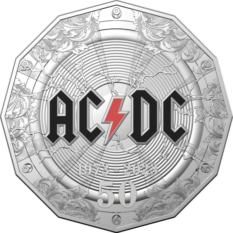 Медно-никелевая монета "50 лет AC/DC", 2023 г.в., 15.55 г (Проба 9999)  #1