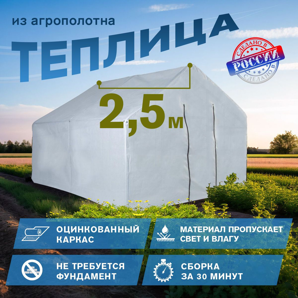 Теплица металлическая оцинкованная 2,5x2,45x2,1м, теплица дачная, парник для рассады  #1