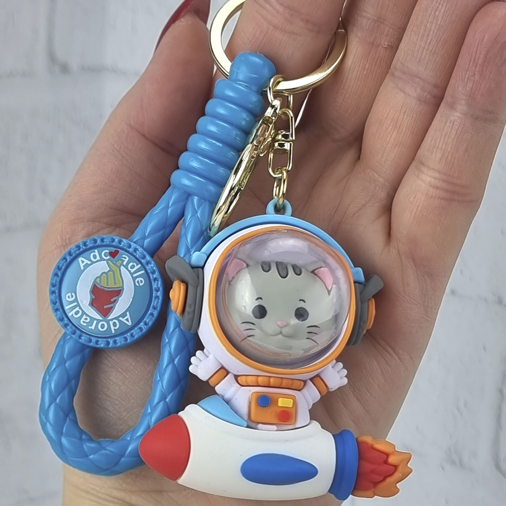 Брелок-браслет Кошечка космонавт в ракете/Брелок-игрушка Кошка космонавт/Брелок для ключей Космос. Кошка #1