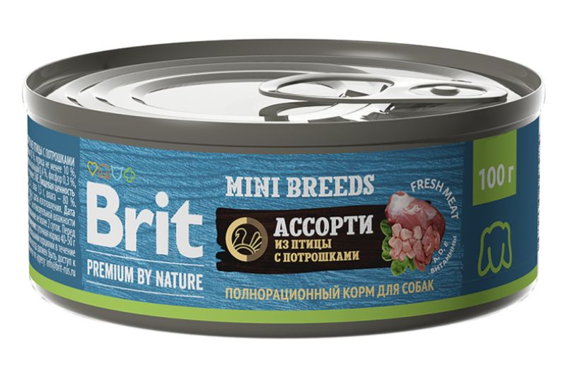 BRIT PREMIUM BY NATURE, Консервы из птицы с потрошками для взрослых собак мелких пород,100г,5048984  #1