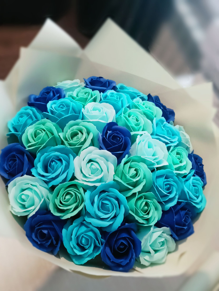 Розы - букет из мыльных роз 35шт." Океан "подарок для самых любимых, подарок на день рожденье, коллеге, #1