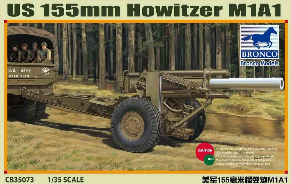 Сборная модель военной техники Bronco Models US M1A1 155mm Howitzer (WWII), масштаб 1/35  #1