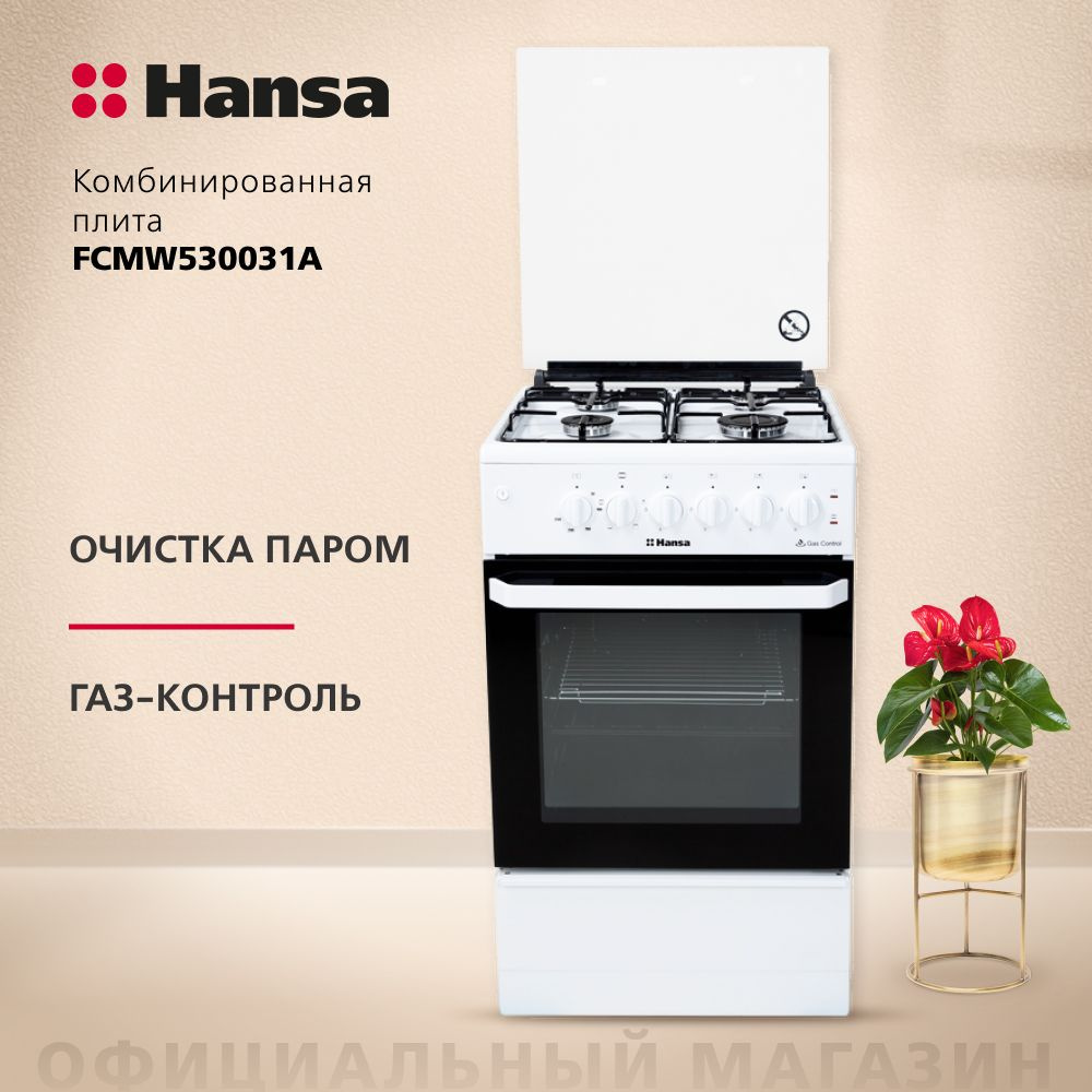 Плита комбинированная Hansa FCMW530031A, конфорок - 4 шт, духовка - 52.8 л, эмалированная сталь, чугун, #1