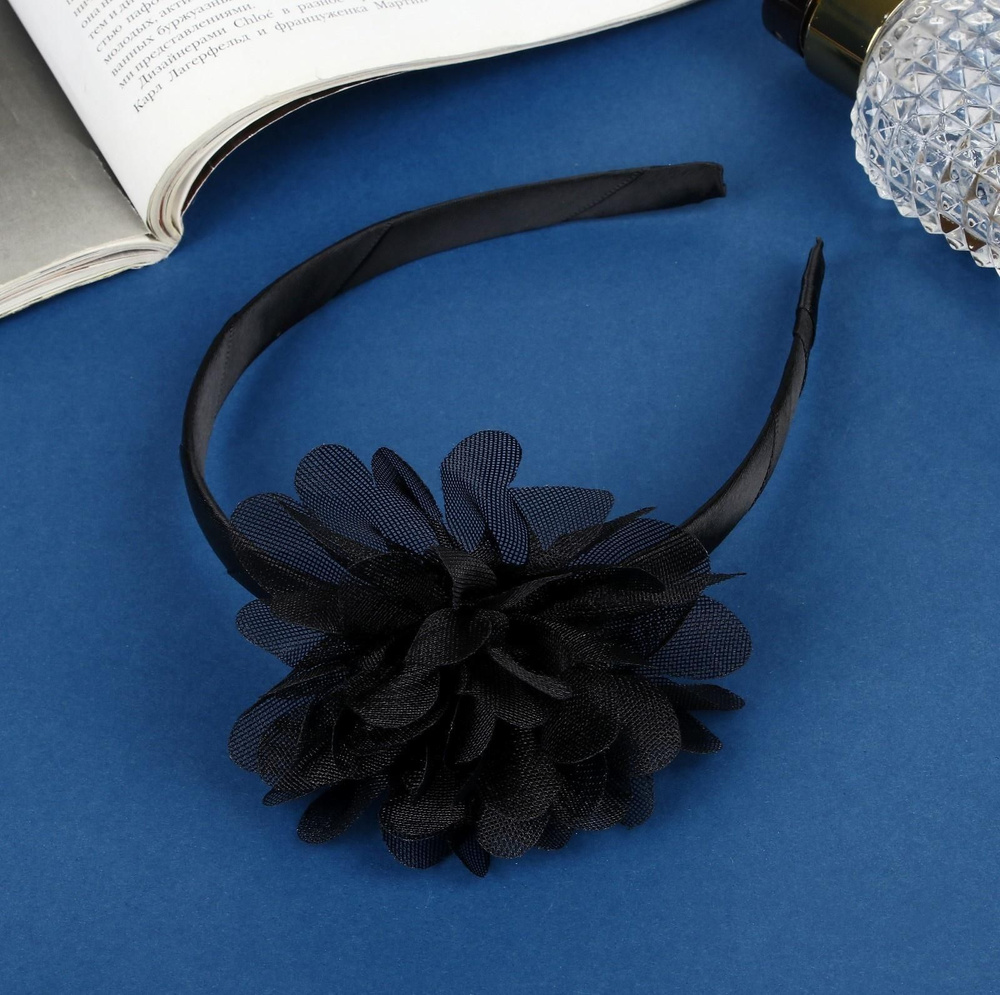 Ободок для волос Школьница галант цветок, d-9 см 1 см, чёрный  #1