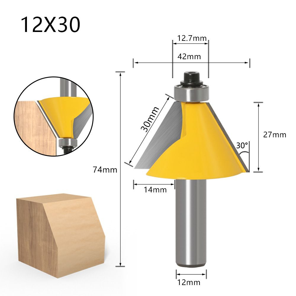 Фреза кромочная конусная 30 42 х 27 мм, подшипник 12.7 мм, хвостовик 12 мм  #1