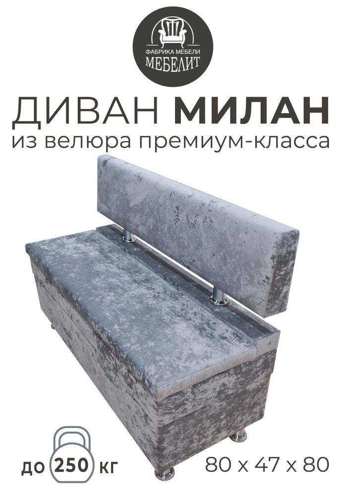 ФАБРИКА МЕБЕЛИ МЕБЕЛИТ Прямой диван МИЛАН, механизм Нераскладной, 80х48х80 см,светло-серый  #1