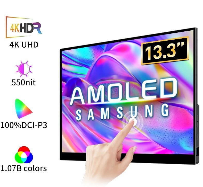 VCHANCE 13.3" Монитор Портативный сенсорный 4K OLED 3840x2160, 60 Гц, черный  #1