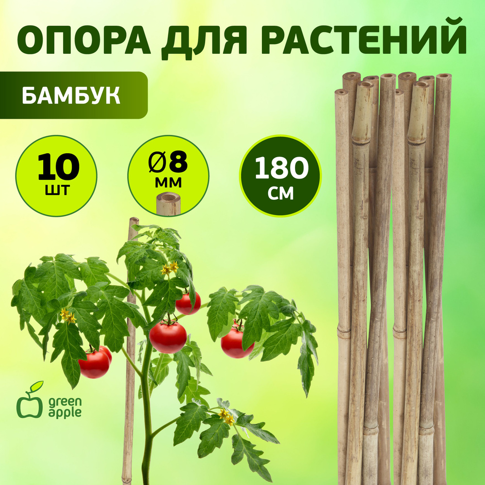 Опора для растений и цветов бамбуковая GBS-8-180 GREEN APPLE 180 см х 8 мм, 10 шт  #1