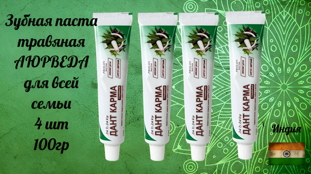 4шт Зубная паста аюрведа травяная (Herbal) DANT KARMA, 100 г #1