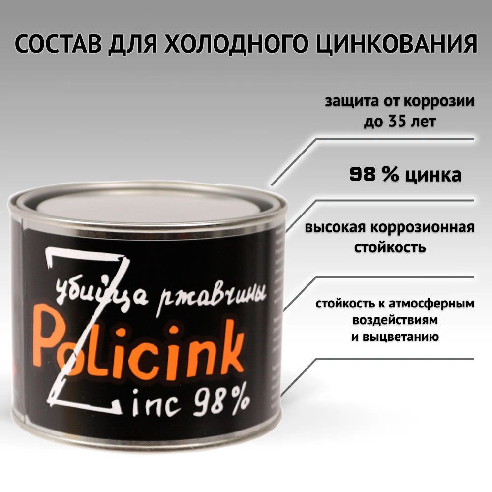 Цинковый состав Policink (1кг) серый (грунт; защита от коррозии; убийца ржавчины) Zink 98%  #1