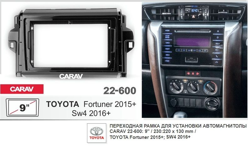 Монтажная рамка CARAV 22-600 (9" TOYOTA Fortuner 2015+; SW4 2016+ / глянцевый черный цвет)  #1