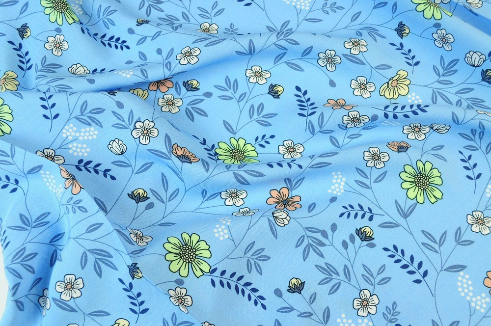 Ткань для шитья Штапель Вискоза со стрейчем Ширина - 145 см Длина - 1,5 метра Голубой  #1
