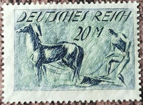 Почтовая марка Германия 1921год. Лошадь, Сельское хозяйство.  #1