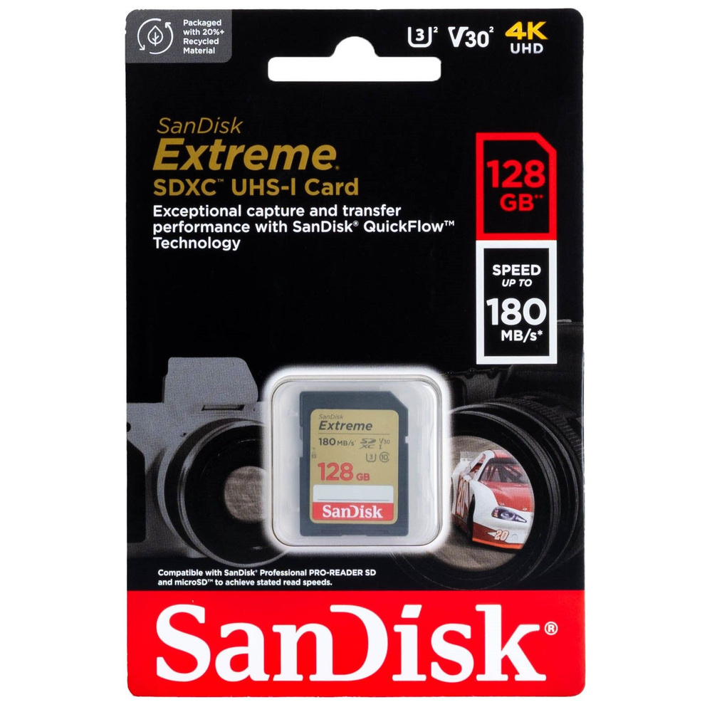 Карта памяти SanDisk Extreme SDXC 128 ГБ Class 10 UHS-I V30, 180/90 Мб/с #1