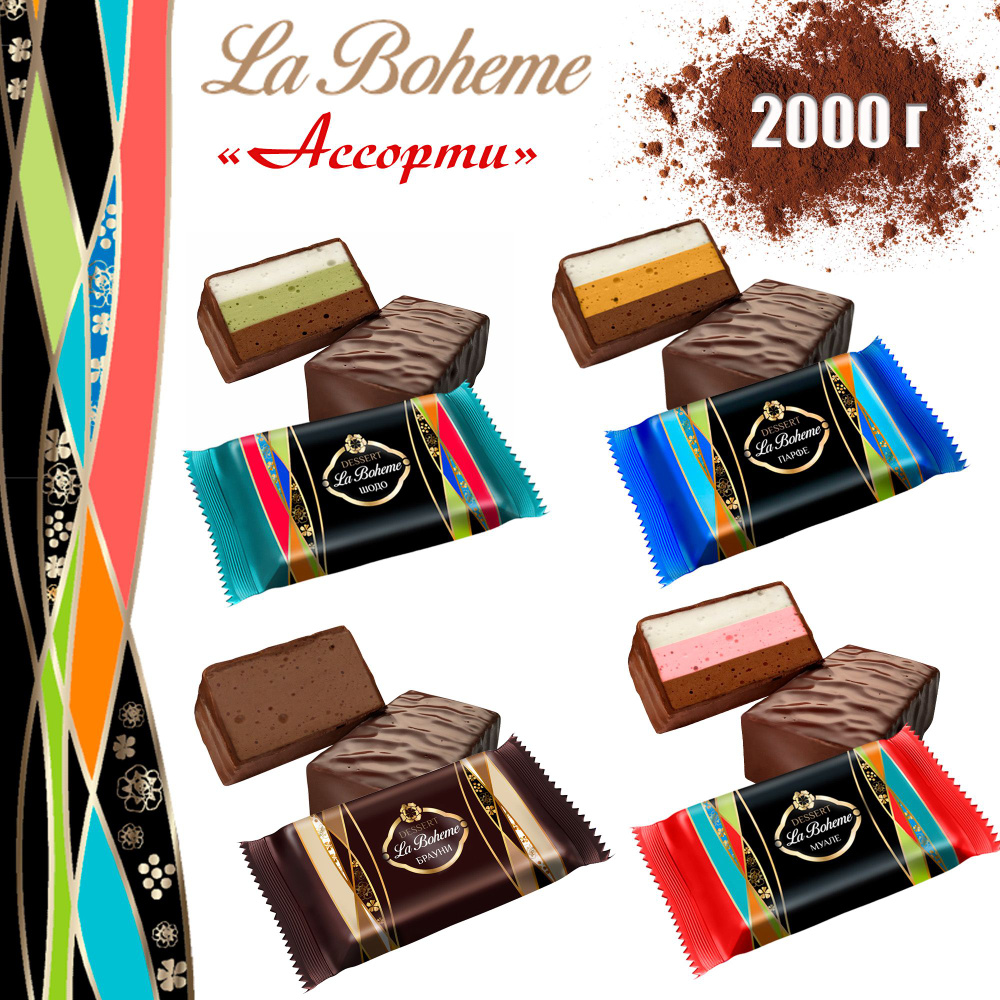 Конфеты суфле в шоколаде "La Boheme", сбивные глазированные АССОРТИ четырех вкусов, фисташковый, малиновый, #1